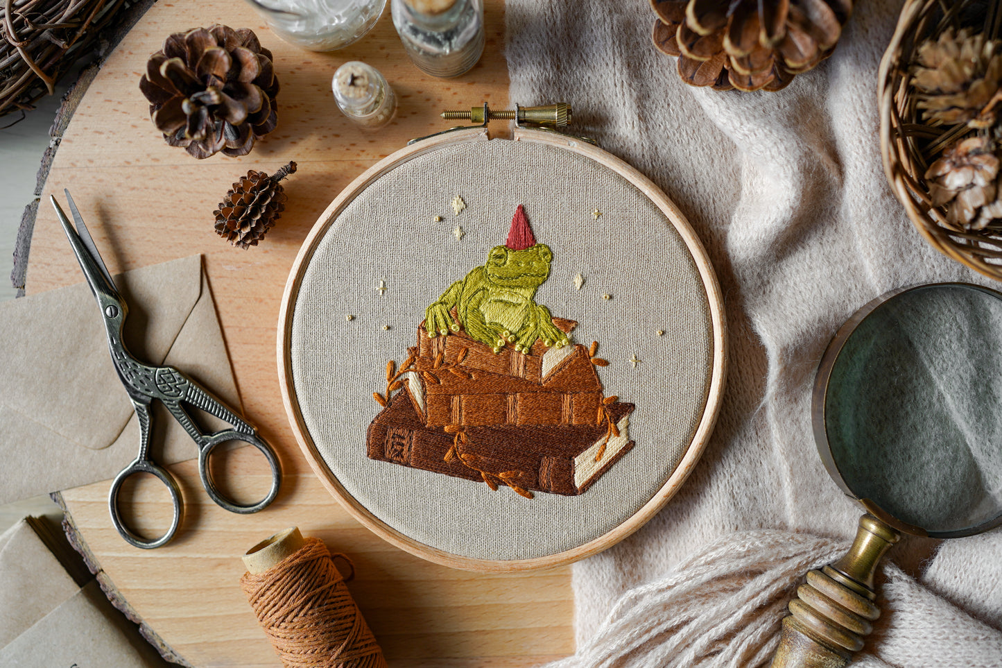 Frog Wizard Hand Embroidery Pattern & Stitch Guide (PDF Download)