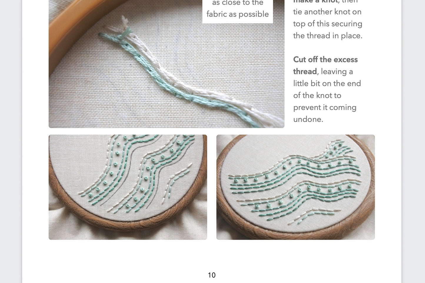 Screenshot of an instructional page with photos from the beach wave embroidery stitch guide, showing step-by-step details
