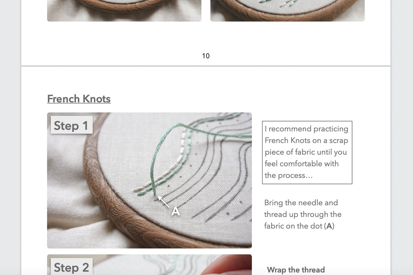 Screenshot of a step-by-step instruction page from the beach wave embroidery stitch guide
