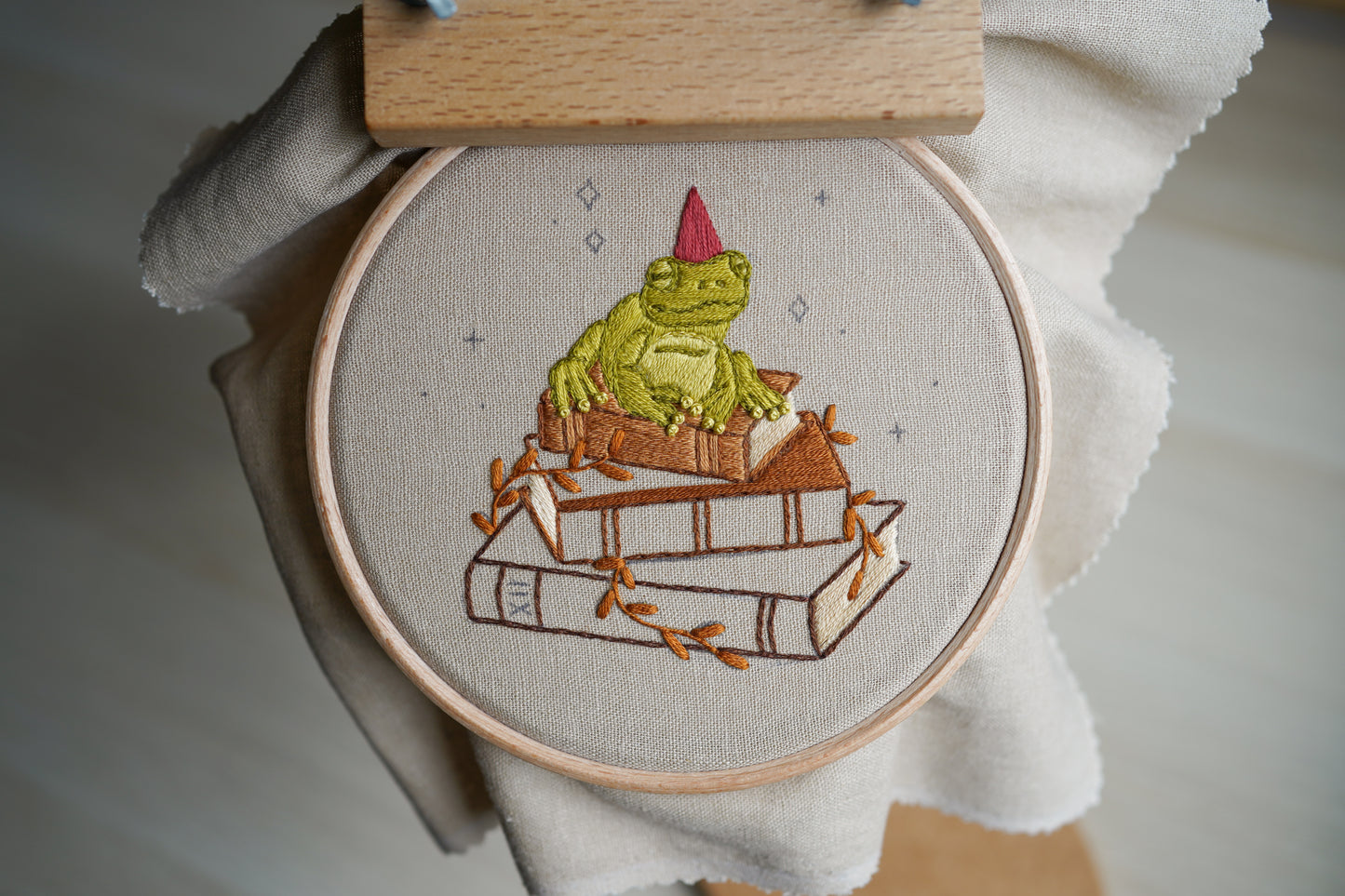 Frog Wizard Hand Embroidery Pattern & Stitch Guide (PDF Download)