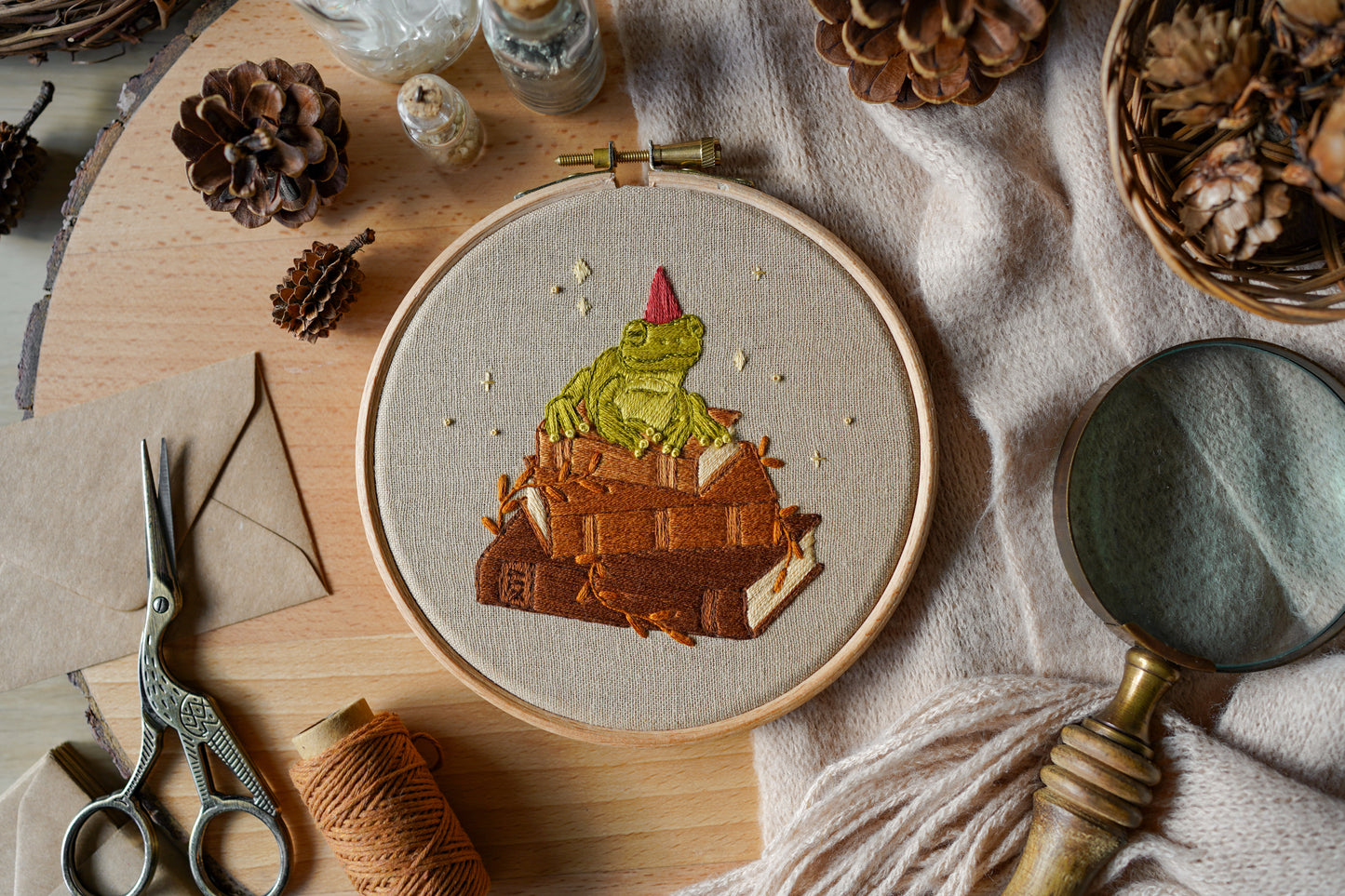 Frog Wizard Hand Embroidery Pattern & Stitch Guide (PDF Download)