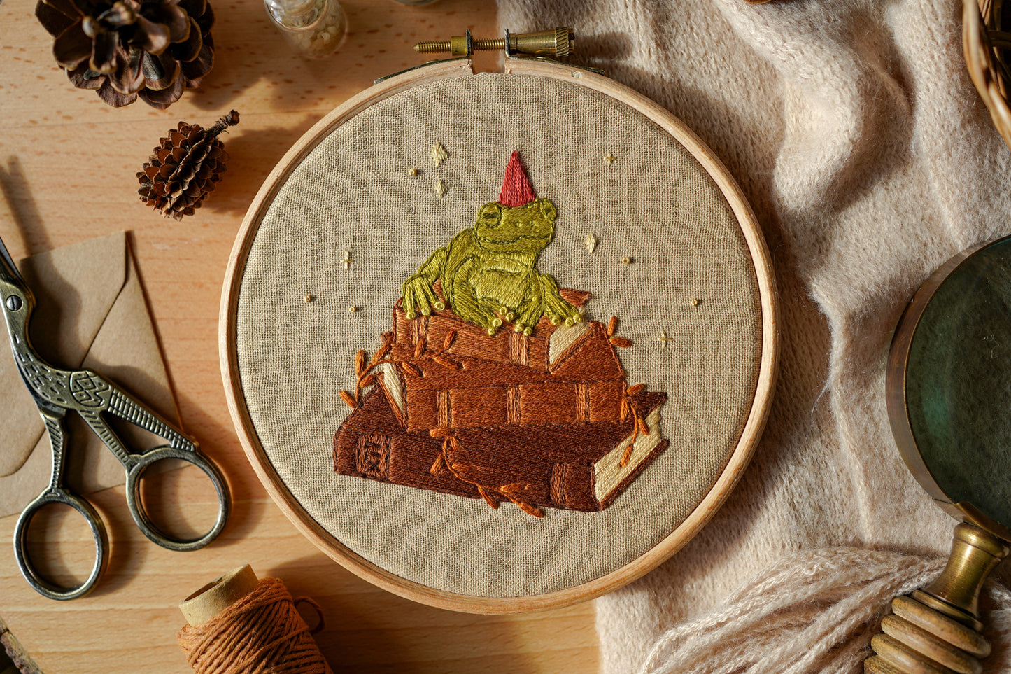 Frog Wizard Hand Embroidery Pattern & Stitch Guide (PDF Download)