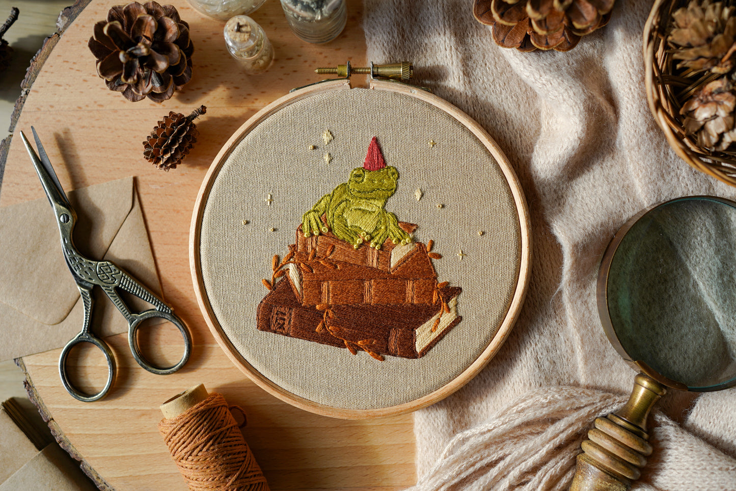 Frog Wizard Hand Embroidery Pattern & Stitch Guide (PDF Download)