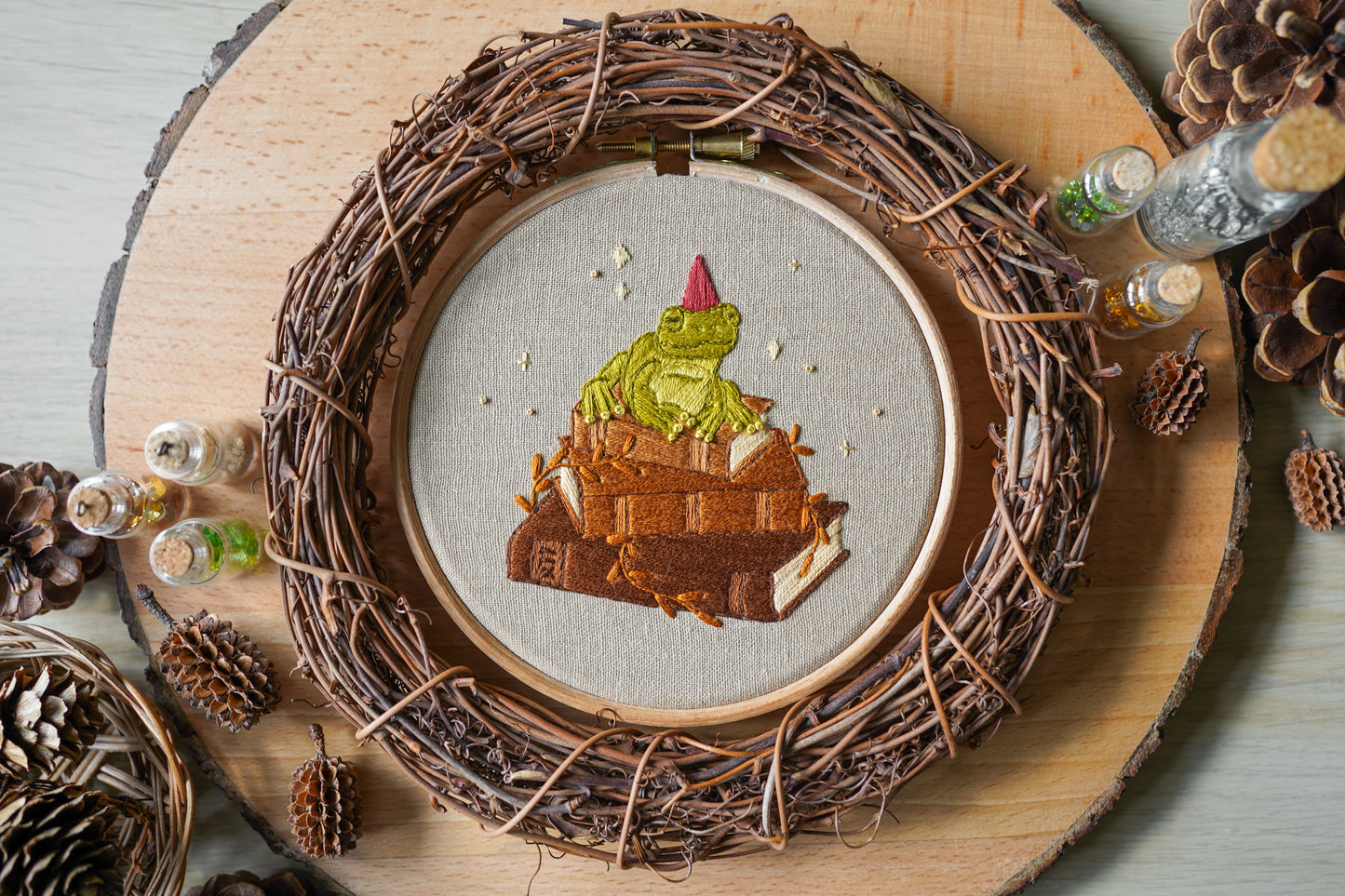Frog Wizard Hand Embroidery Pattern & Stitch Guide (PDF Download)
